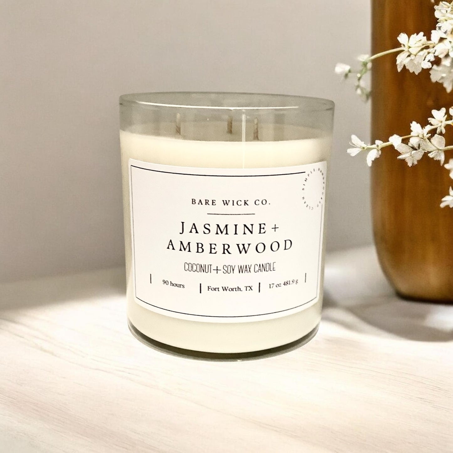 Jasmine + Amberwood 17 oz Candle