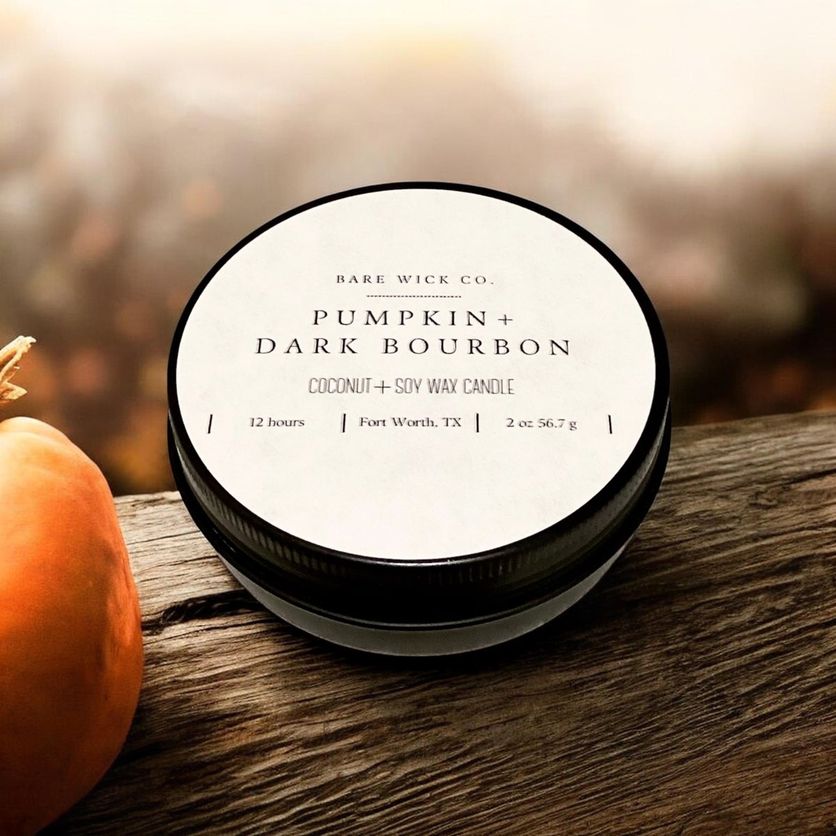 Pumpkin + Dark Bourbon 2 oz Candle